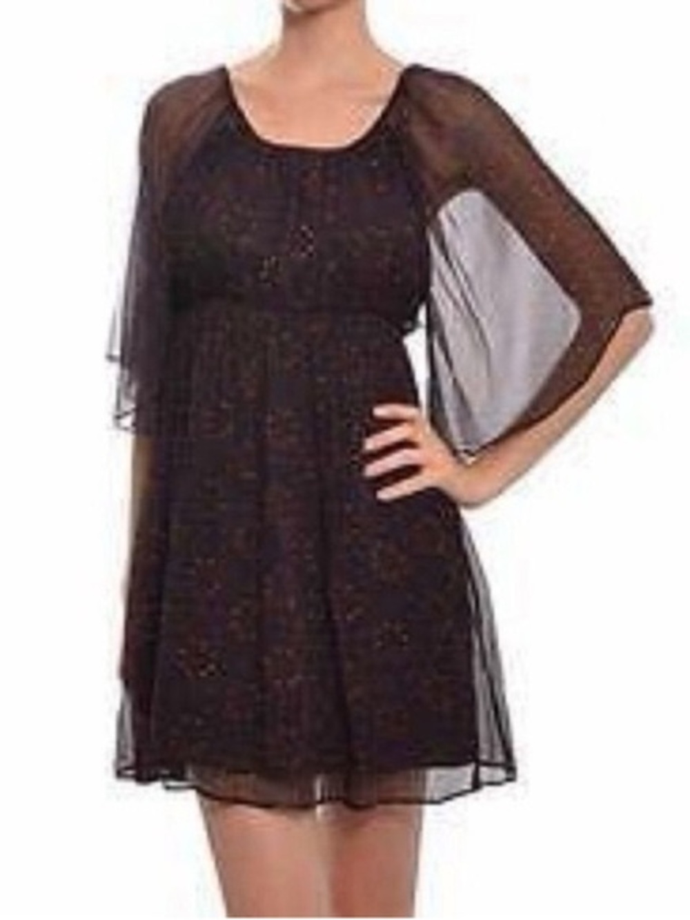 Alice + Olivia Black Sparkle Mini Dress with Sheer Cape Sleeves